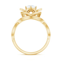 Vintage Style Zircon Floral Engagement Ring with Split Shank