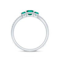 Certified Princess Cut Lab Grown Emerald 3 Stone Promise Ring with Diamond