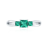 Certified Princess Cut Lab Grown Emerald 3 Stone Promise Ring with Diamond