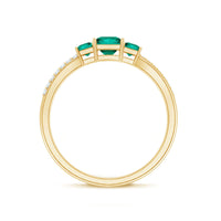 Certified Princess Cut Lab Grown Emerald 3 Stone Promise Ring with Diamond