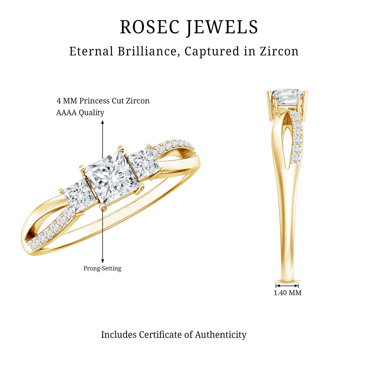3/4 CT Princess Cut Three Stone Zircon Infinity Promise Ring
