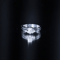Round Cut Moissanite Engagement Ring with Wedding Band
