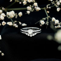 Round Cut Moissanite Engagement Ring with Wedding Band