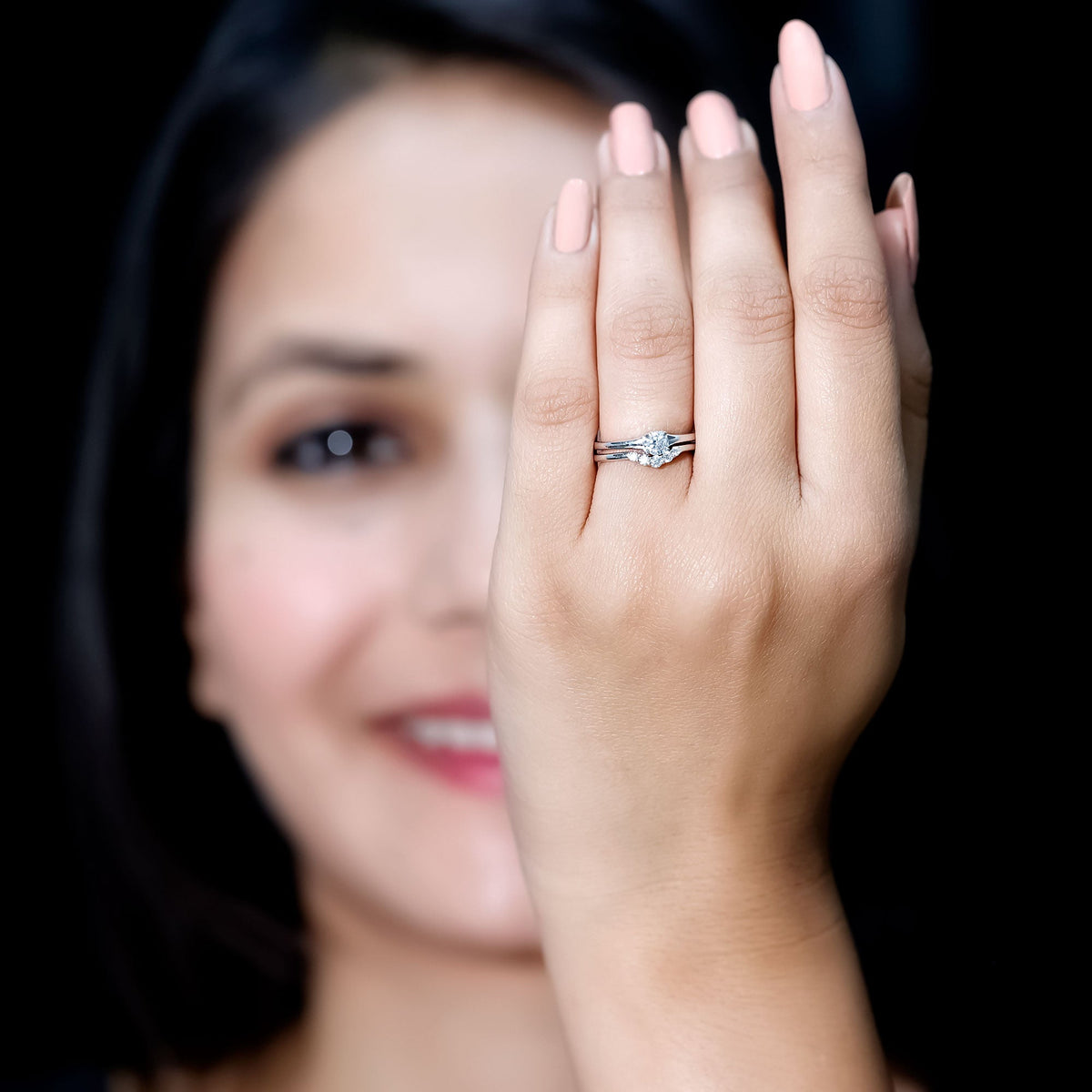 Round Cut Moissanite Engagement Ring with Wedding Band