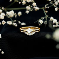 Round Cut Moissanite Engagement Ring with Wedding Band