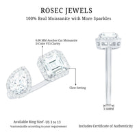 Asscher and Pear Cut Moissanite Two Stone Engagement Ring