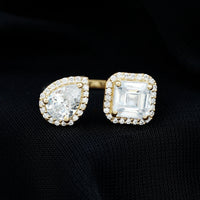 Asscher and Pear Cut Moissanite Two Stone Engagement Ring
