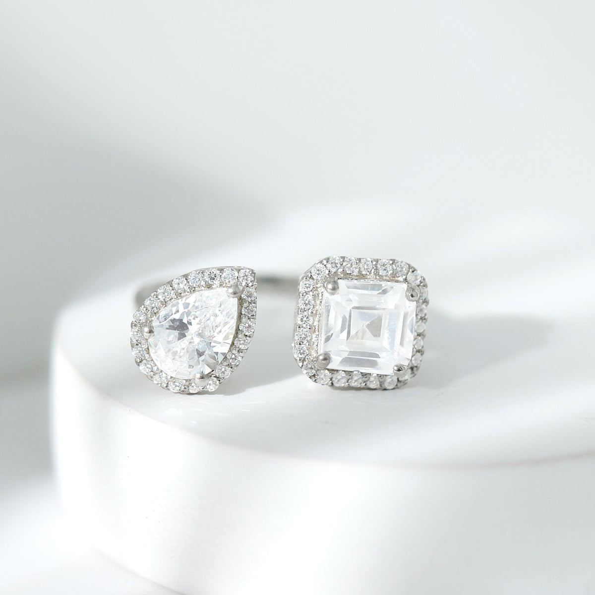 Certified Simulated Diamond Two Stone Cuff Engagement Ring