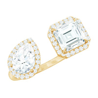 Certified Simulated Diamond Two Stone Cuff Engagement Ring