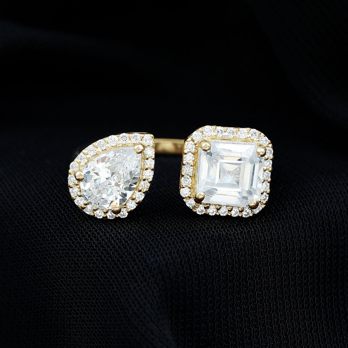 Certified Simulated Diamond Two Stone Cuff Engagement Ring