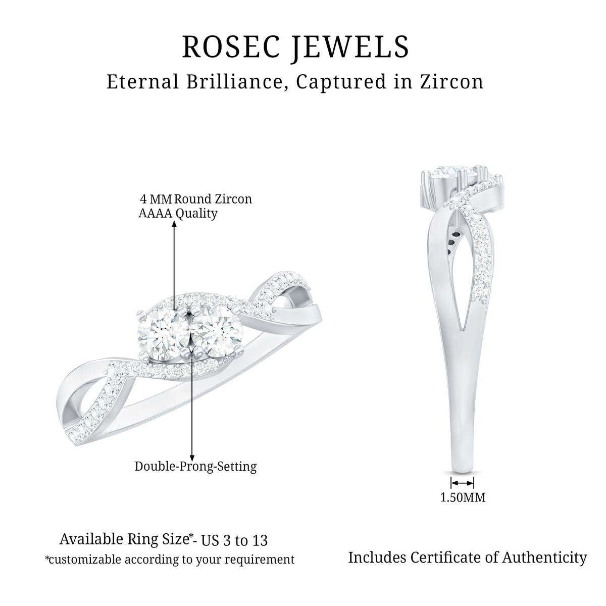 Two Stone Cubic Zirconia Infinity Engagement Ring