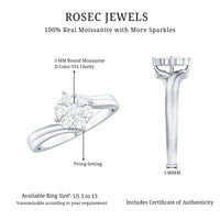 Round Moissanite Flower Proposal Ring in Bypass Shank