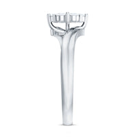 Round Moissanite Flower Proposal Ring in Bypass Shank