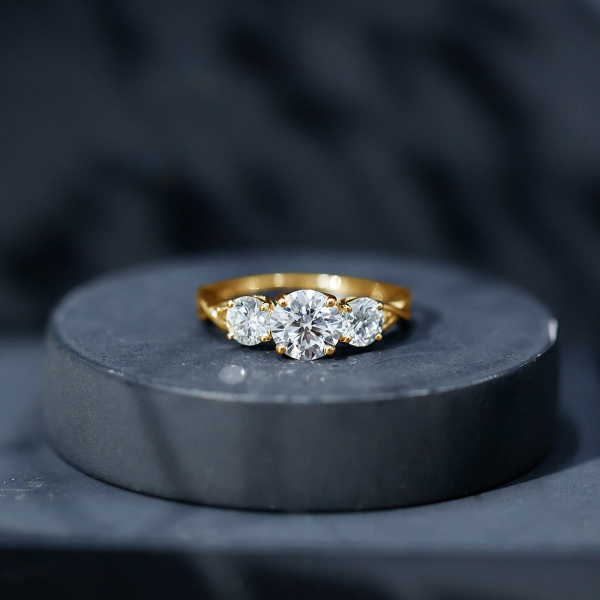 3 Stone Round Cubic Zirconia Crossover Engagement Ring