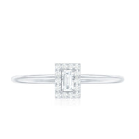 Dainty Baguette Cut Moissanite Promise Ring with Halo