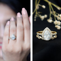 1.49 Carat Cubic Zirconia Teardrop Wedding Ring Set for Women