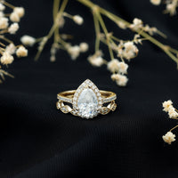 1.49 Carat Cubic Zirconia Teardrop Wedding Ring Set for Women