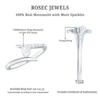 Certified Moissanite Heart Promise Ring in Bypass Shank
