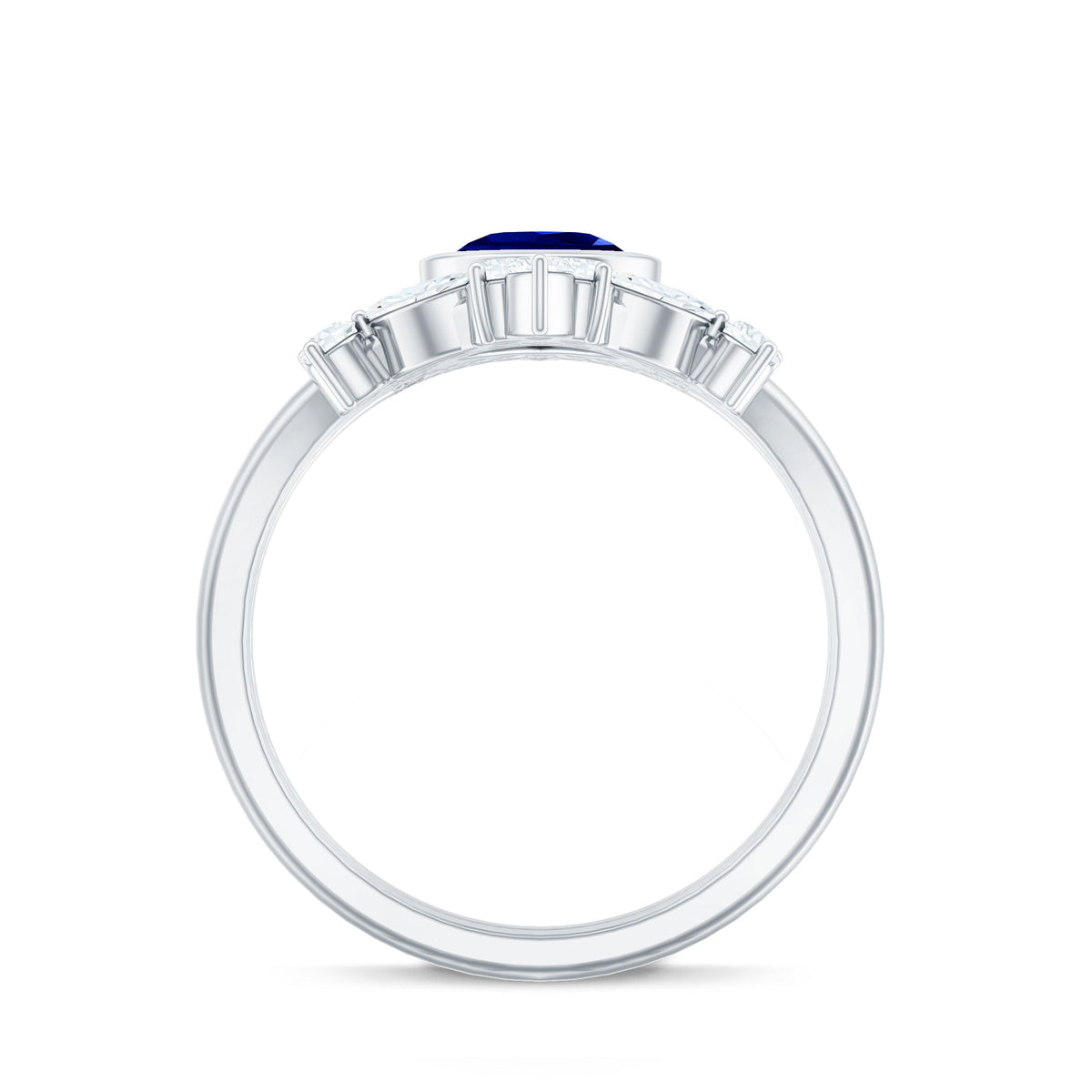 Vintage Looking Lab Grown Blue Sapphire 3 Piece Bridal Ring Set with Moissanite