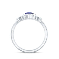 Vintage Looking Lab Grown Blue Sapphire 3 Piece Bridal Ring Set with Moissanite