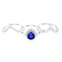 Vintage Looking Lab Grown Blue Sapphire 3 Piece Bridal Ring Set with Moissanite