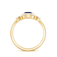 Vintage Looking Lab Grown Blue Sapphire 3 Piece Bridal Ring Set with Moissanite