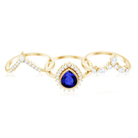 Vintage Looking Lab Grown Blue Sapphire 3 Piece Bridal Ring Set with Moissanite