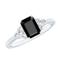 6X8mm Emerald Cut Black Onyx Celtic Engagement Ring with Diamond