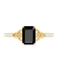6X8mm Emerald Cut Black Onyx Celtic Engagement Ring with Diamond