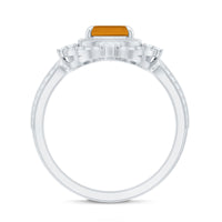Vintage Inspired Citrine Emerald Cut Engagement Ring with Moissanite Halo