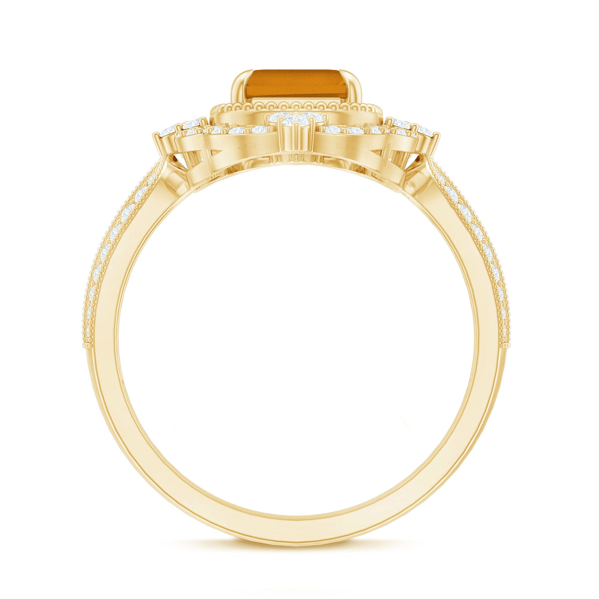 Vintage Inspired Citrine Emerald Cut Engagement Ring with Moissanite Halo