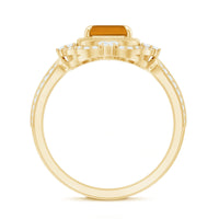 Vintage Inspired Citrine Emerald Cut Engagement Ring with Moissanite Halo