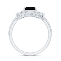 1.68 Carat Emerald Cut Lab Grown Black Diamond Retro Engagement Ring with White Diamond
