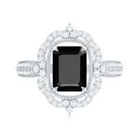 1.68 Carat Emerald Cut Lab Grown Black Diamond Retro Engagement Ring with White Diamond