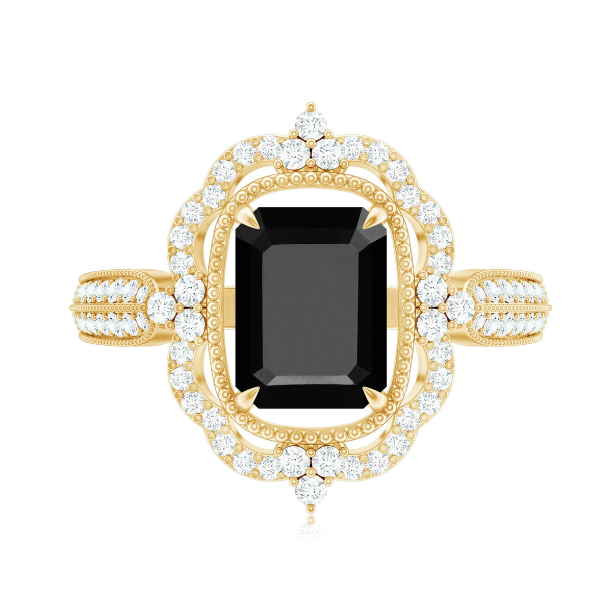 1.68 Carat Emerald Cut Lab Grown Black Diamond Retro Engagement Ring with White Diamond