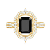 1.68 Carat Emerald Cut Lab Grown Black Diamond Retro Engagement Ring with White Diamond