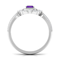 Vintage Inspired 1.4 Carat Amethyst Emerald Cut Engagement Ring with Diamond Halo
