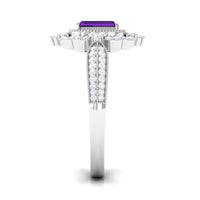 Vintage Inspired 1.4 Carat Amethyst Emerald Cut Engagement Ring with Diamond Halo