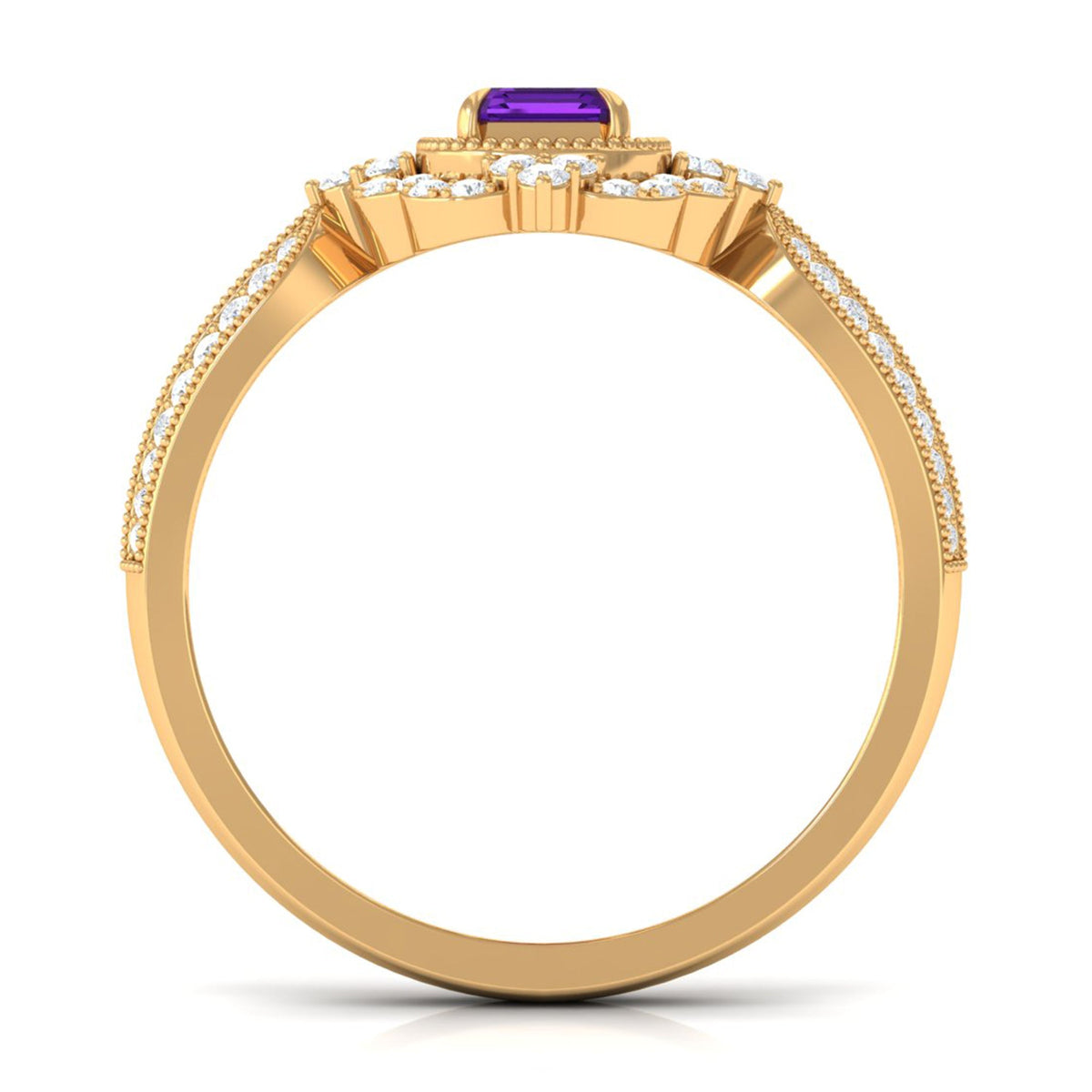 Vintage Inspired 1.4 Carat Amethyst Emerald Cut Engagement Ring with Diamond Halo