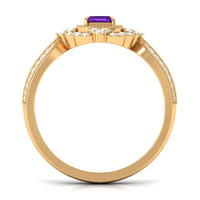 Vintage Inspired 1.4 Carat Amethyst Emerald Cut Engagement Ring with Diamond Halo