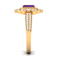 Vintage Inspired 1.4 Carat Amethyst Emerald Cut Engagement Ring with Diamond Halo