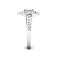 Real Emerald Cut Aquamarine Vintage Looking Engagement Ring with Diamond