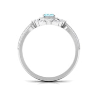 Real Emerald Cut Aquamarine Vintage Looking Engagement Ring with Diamond