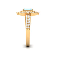 Real Emerald Cut Aquamarine Vintage Looking Engagement Ring with Diamond