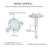 Real 6X8mm Emerald Cut Opalescent Antique Looking Engagement Ring with Diamond Halo