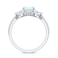 Real 6X8mm Emerald Cut Opalescent Antique Looking Engagement Ring with Diamond Halo
