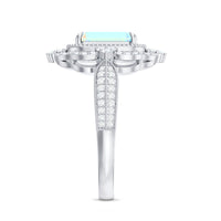 Real 6X8mm Emerald Cut Opalescent Antique Looking Engagement Ring with Diamond Halo
