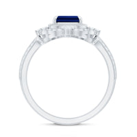 Certified 1.75 Carat Emerald Cut Lab Grown Blue Sapphire Retro Engagement Ring with Diamond