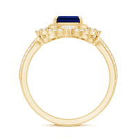Certified 1.75 Carat Emerald Cut Lab Grown Blue Sapphire Retro Engagement Ring with Diamond