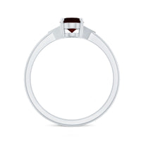 Natural Garnet Oval Shaped Engagement Ring with Diamond Trio